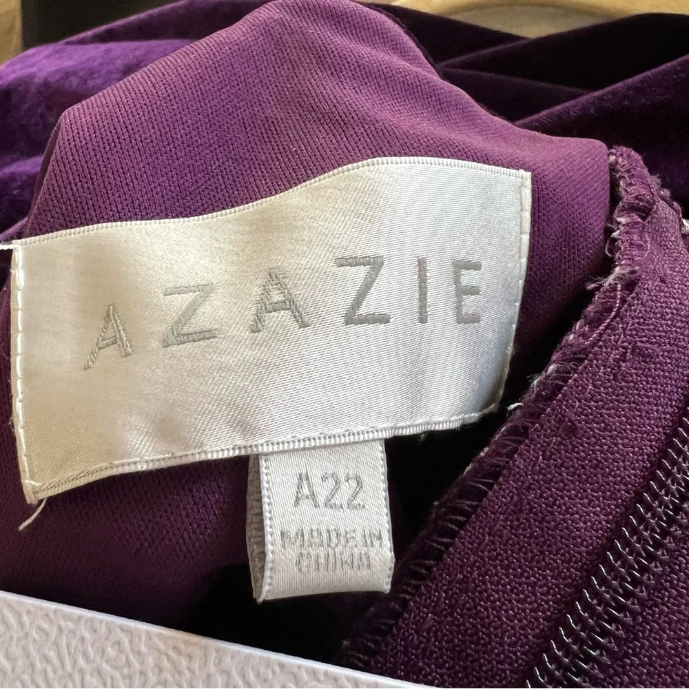 Azazie Larice Grape Aline High Neck Velvet Dress Plus Size 22 New